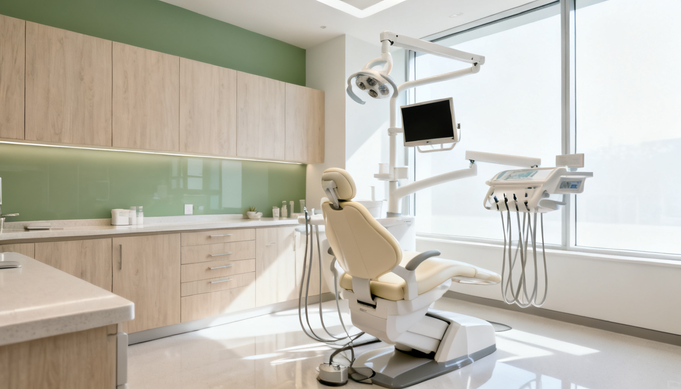 Sala de tractament moderna amb cadira dental i equipament d'última generació