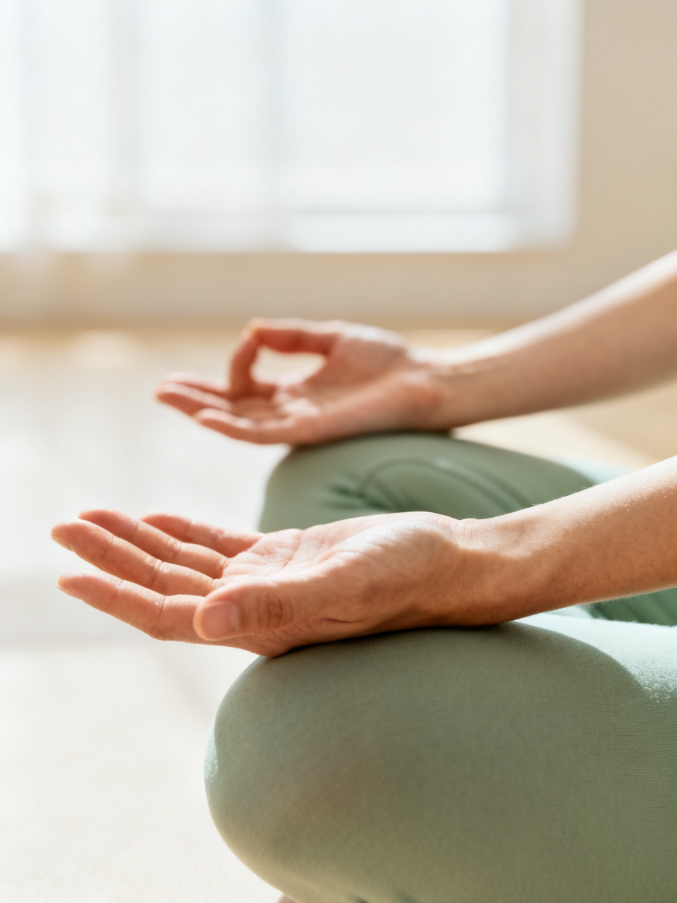 Mans en gest de meditació durant una classe restaurativa